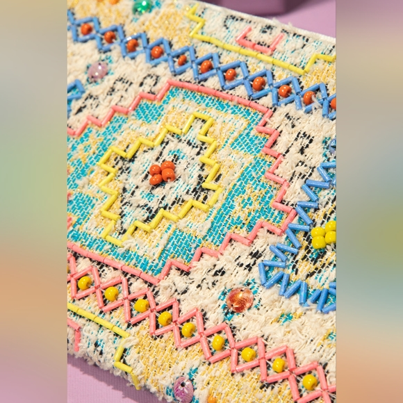 Colorful Handmade Hand Beaded Wristlet Clutch - Ethnic Inspired Geometric Design - Picture 5 of 7